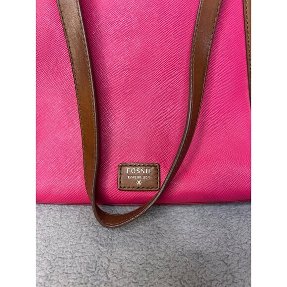 Fossil Magenta Saffiano Leather Large Tote Shoulder Handbag - Picture 2 of 9